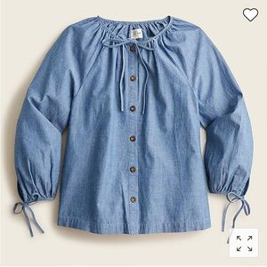 J. Crew Tie-sleeve button front chambray top
